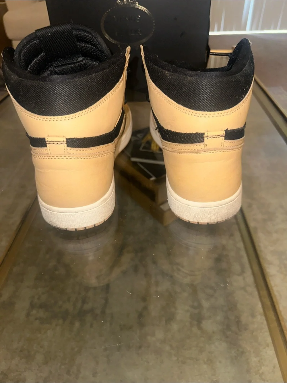 Nike Air  High-Top Sneakers in Black and Tan with Red Accents